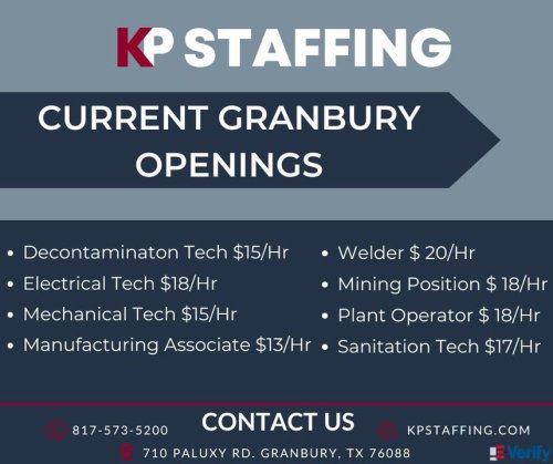 Photo post from KP Staffing Agency (Granbury Branch).