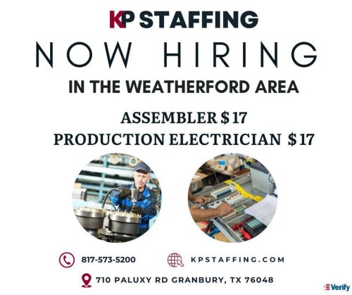 Carousel post from KP Staffing Agency (Granbury Branch).