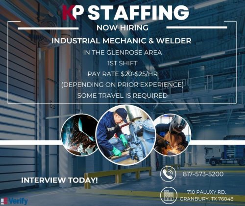 Photo post from KP Staffing Agency (Granbury Branch).
