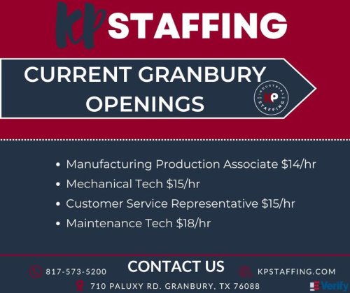 Photo post from KP Staffing Agency (Granbury Branch).