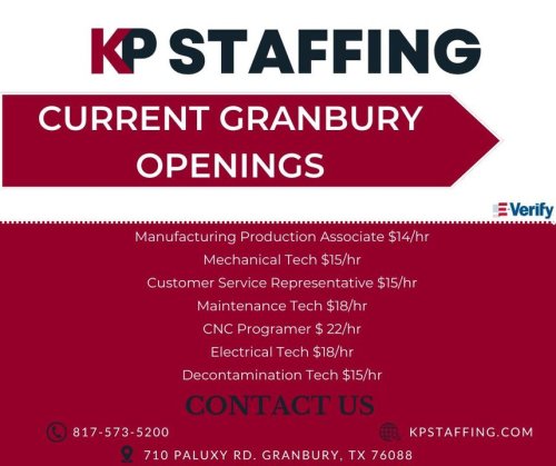 Photo post from KP Staffing Agency (Granbury Branch).