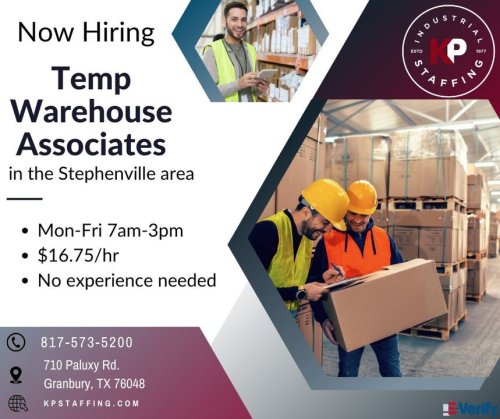 Photo post from KP Staffing Agency (Granbury Branch).