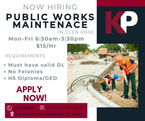 Photo post from KP Staffing Agency (Granbury Branch).