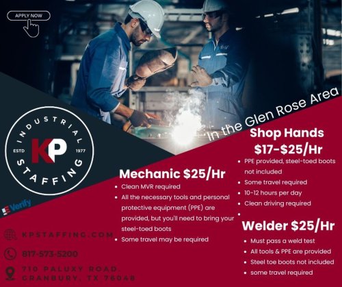Photo post from KP Staffing Agency (Granbury Branch).