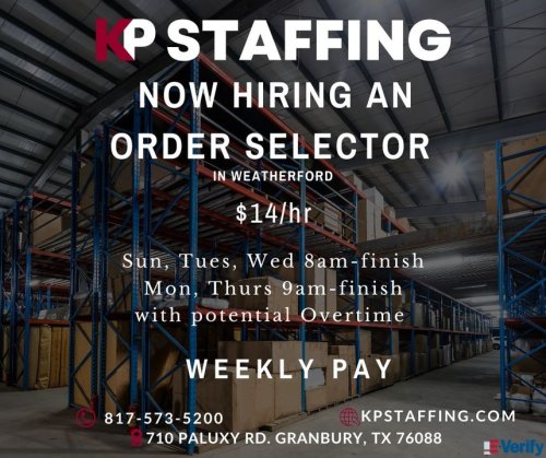 Photo post from KP Staffing Agency (Granbury Branch).