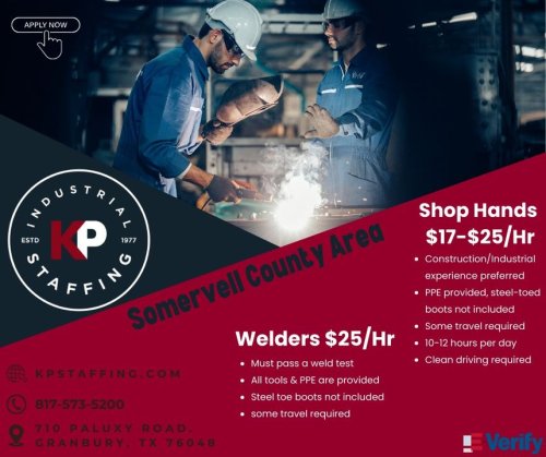 Photo post from KP Staffing Agency (Granbury Branch).