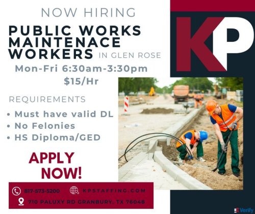 Photo post from KP Staffing Agency (Granbury Branch).