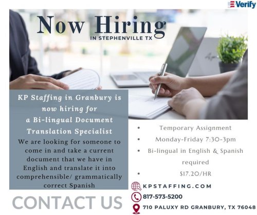 Photo post from KP Staffing Agency (Granbury Branch).