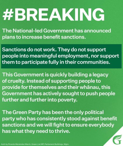 Photo post from @NZGreens.