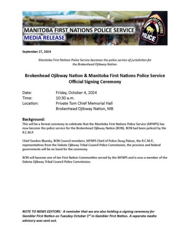 Photo post from Manitoba First Nations Police Service.