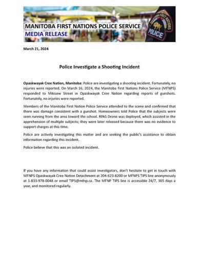 Photo post from Manitoba First Nations Police Service.