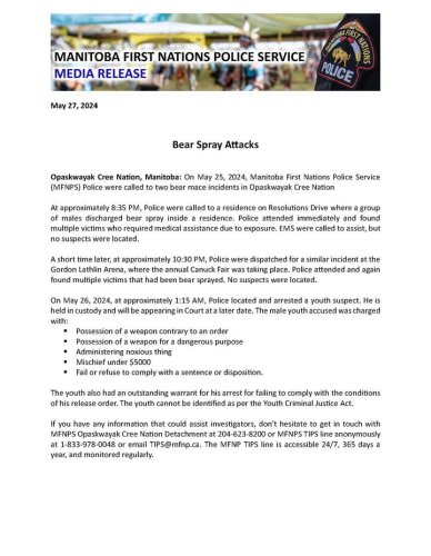 Photo post from Manitoba First Nations Police Service.