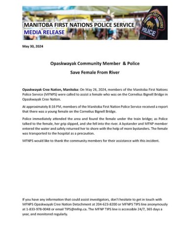 Photo post from Manitoba First Nations Police Service.