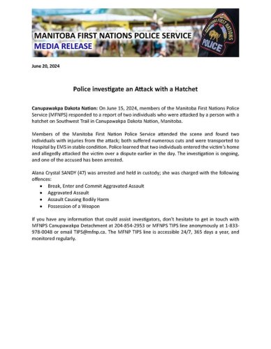 Photo post from Manitoba First Nations Police Service.