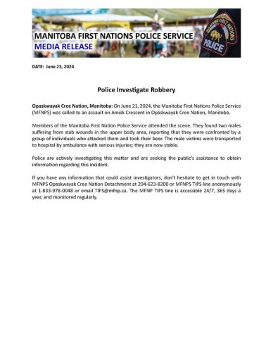 Photo post from Manitoba First Nations Police Service.