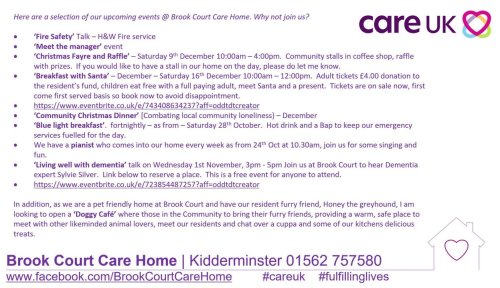 Photo post from Brook Court Care Home.