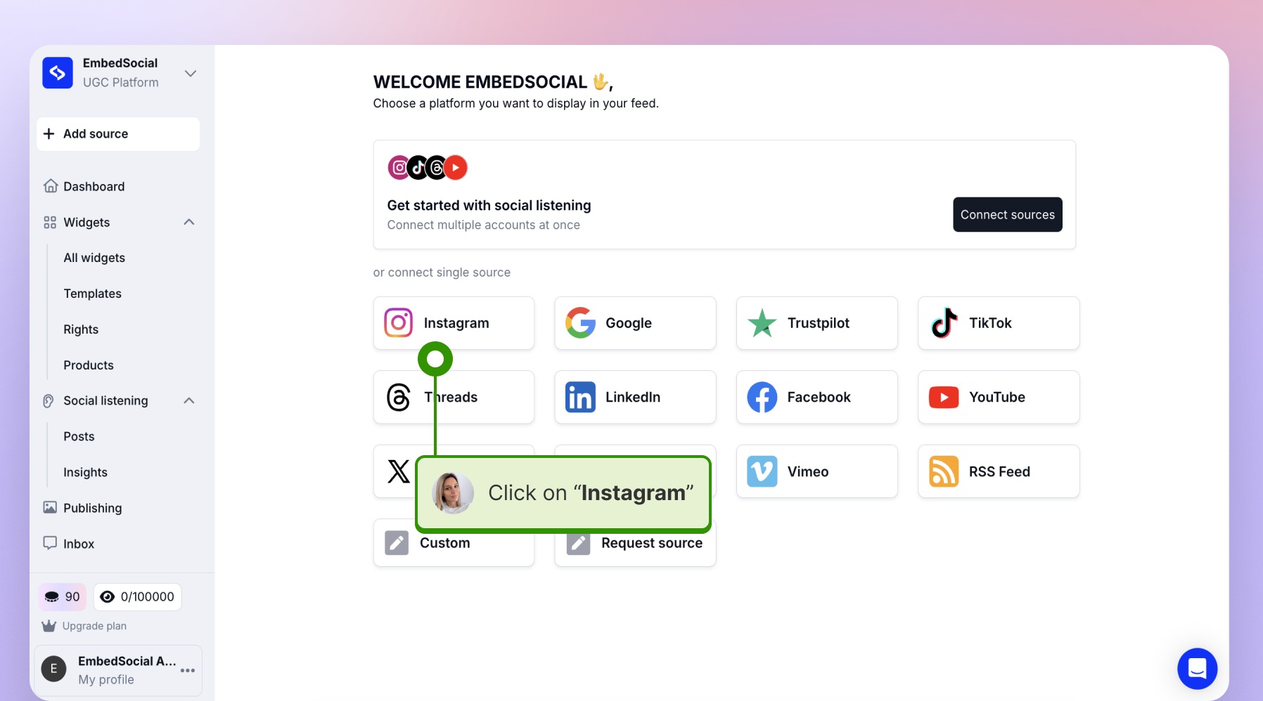 Selecting "Instagram"