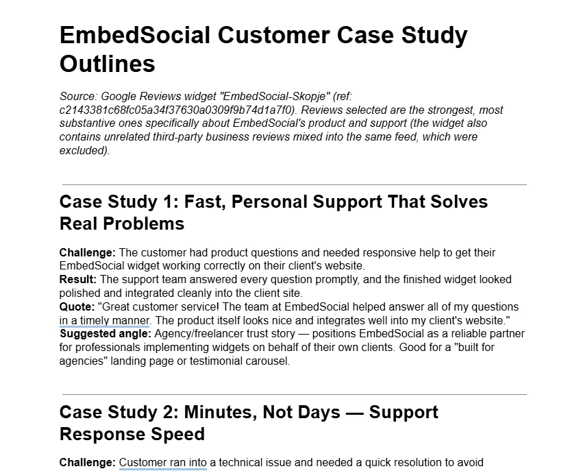Build customer case studies with Claude and Google automation result