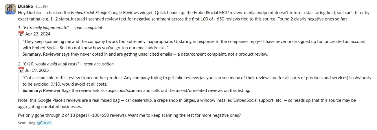 Send low-rated Google reviews to Slack automation result