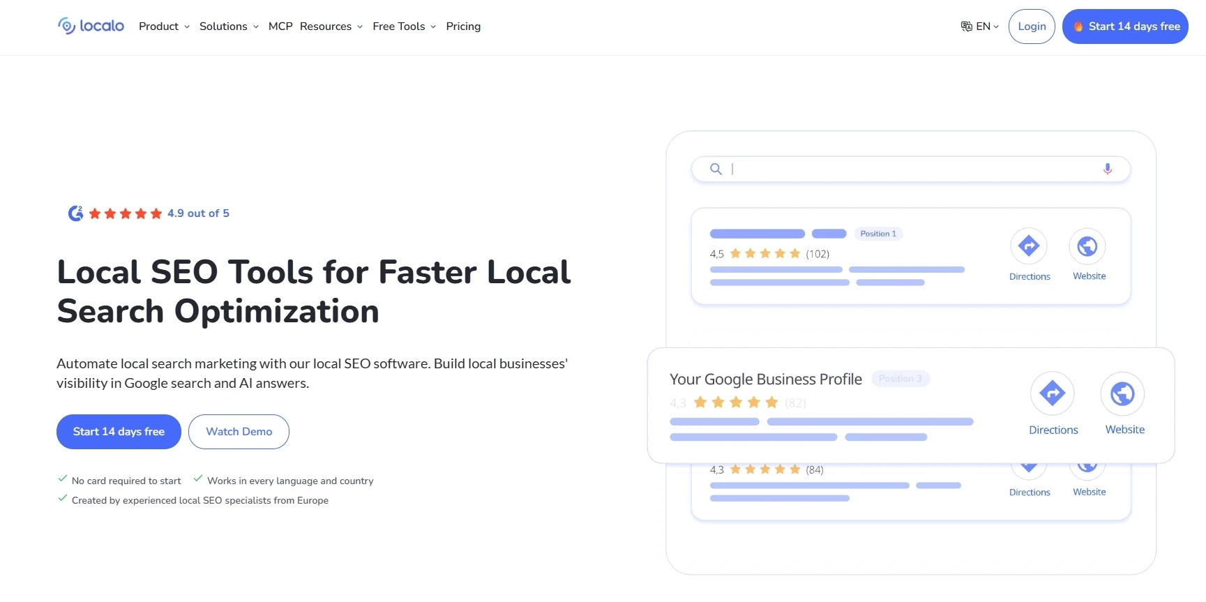 Localo GBP optimization app homepage