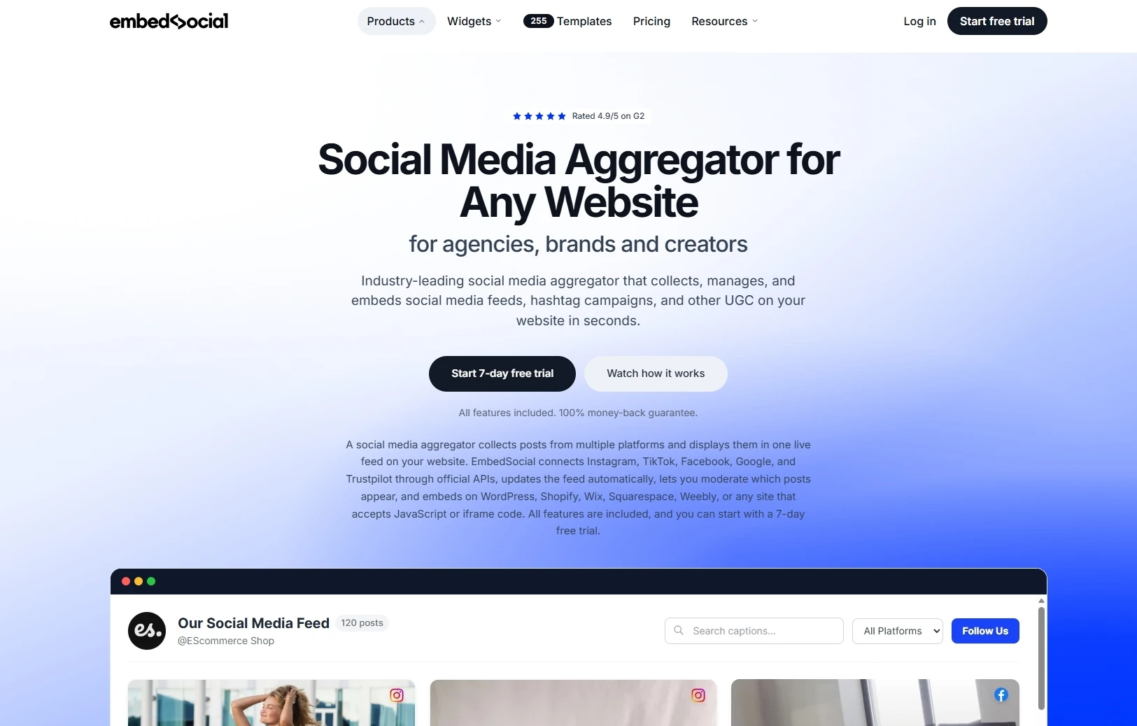 Pagina dell’aggregatore di social media di EmbedSocial