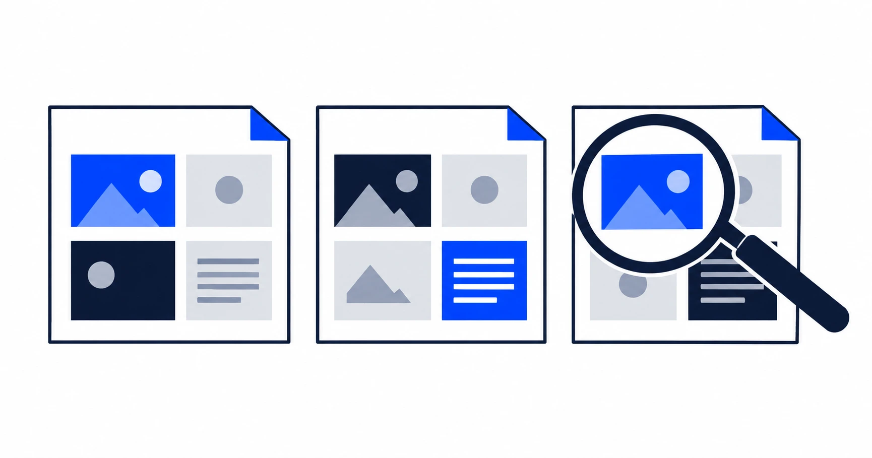Illustration of three content collections with a magnifying glass comparing their posts