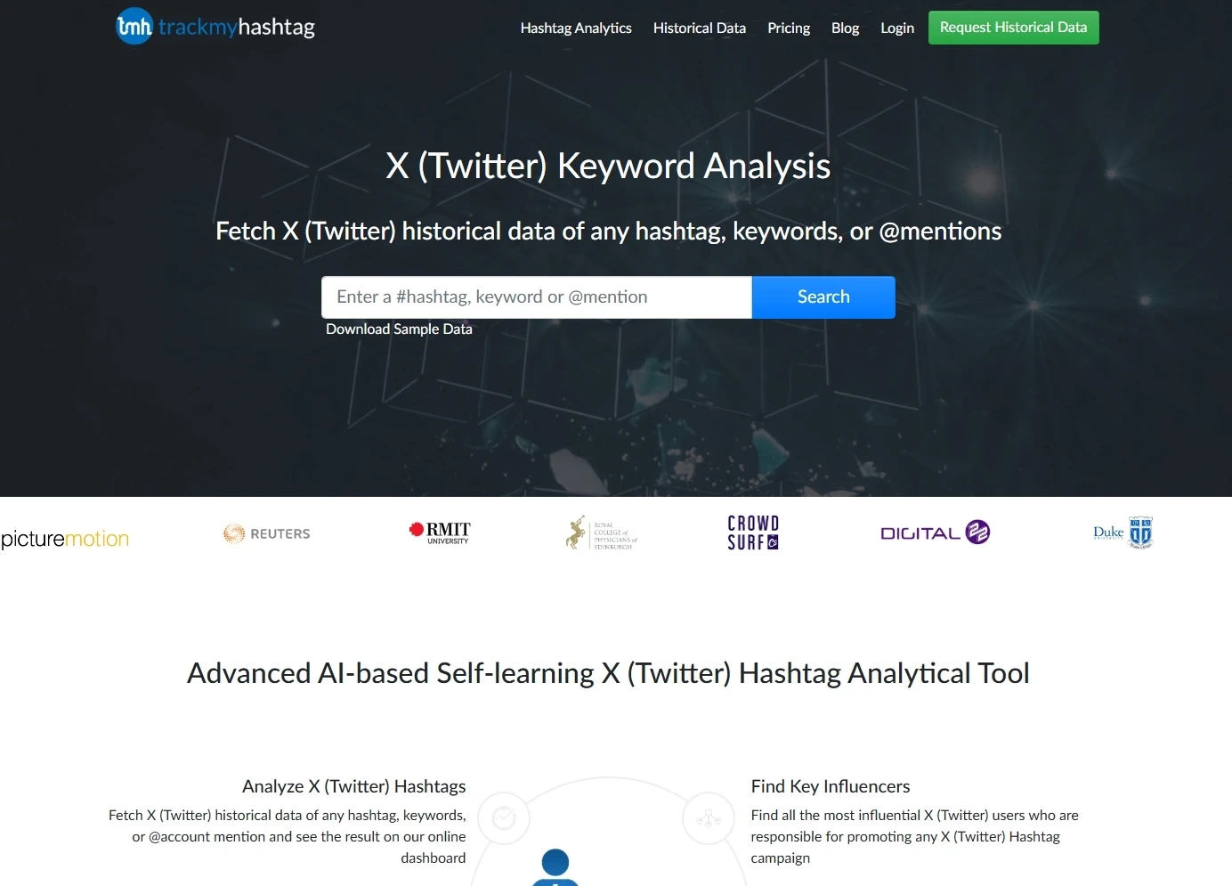 TrackMyHashtag X hashtag analytics homepage