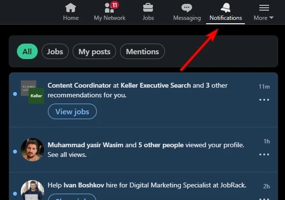Check LinkedIn notifications for mentions