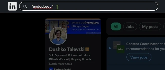 Manual search for brand mentions on LinkedIn
