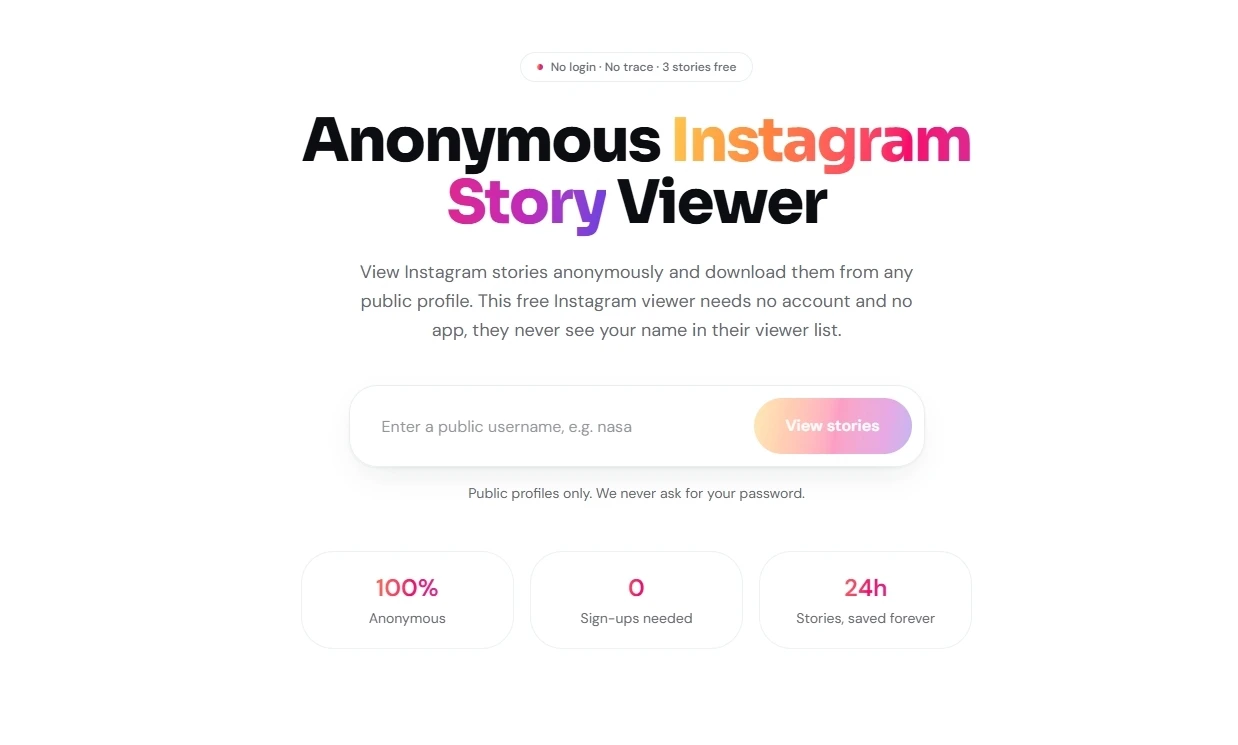 AnonStoryViewer anonymous Instagram story viewer homepage