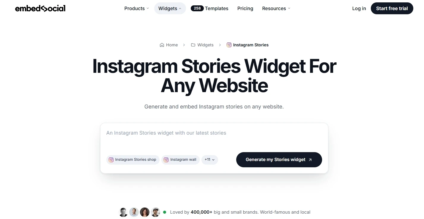 EmbedSocial Instagram Stories widget page