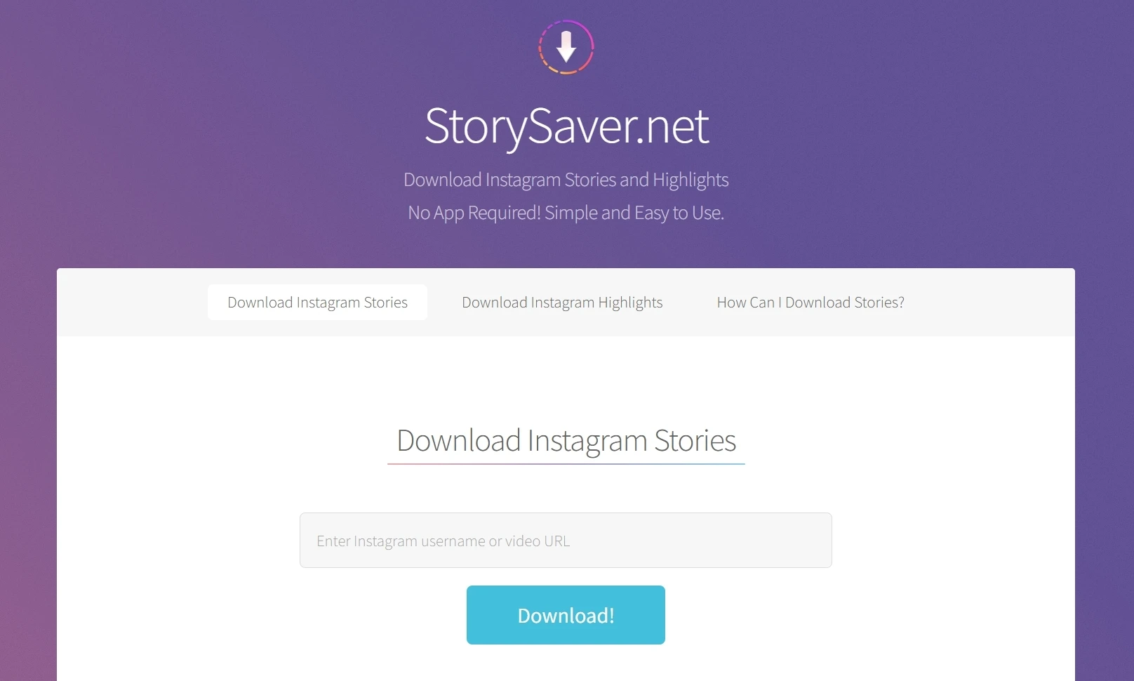 StorySaver.net Instagram story downloader homepage