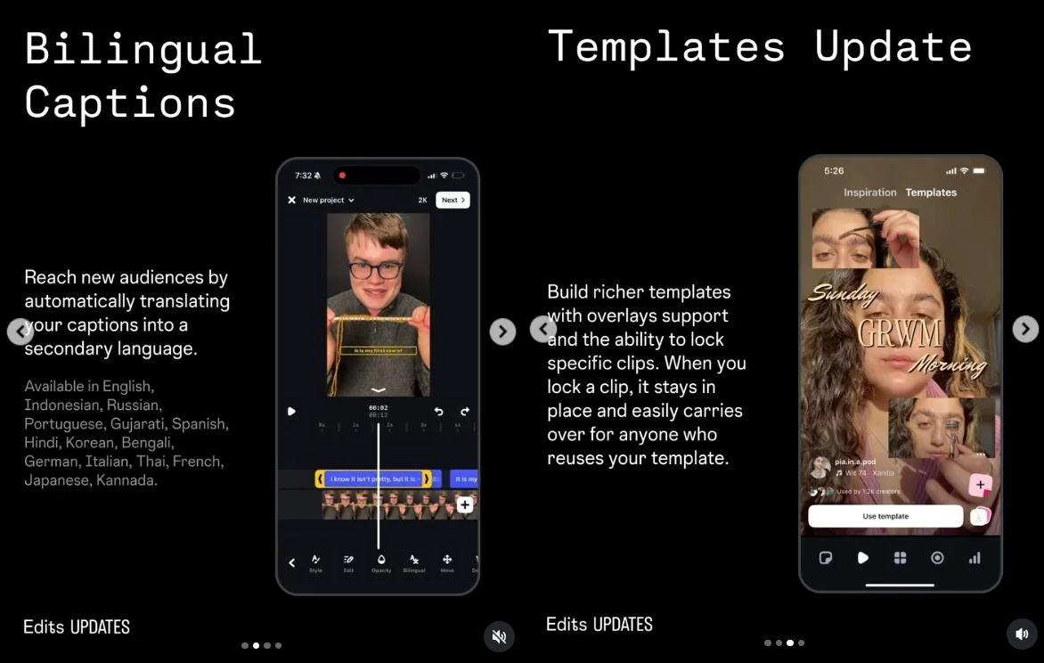 edits july 2026 captions templates audio update