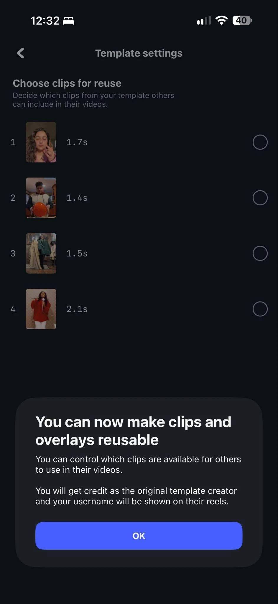 Edits lets creators control which template clips are reusable