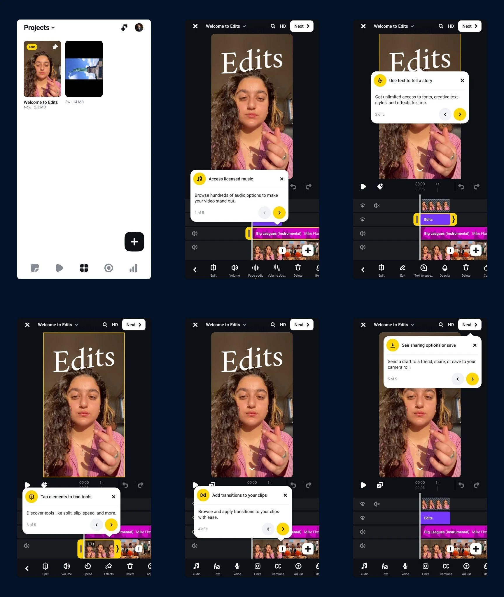 Edits tests a Welcome to Edits onboarding walkthrough