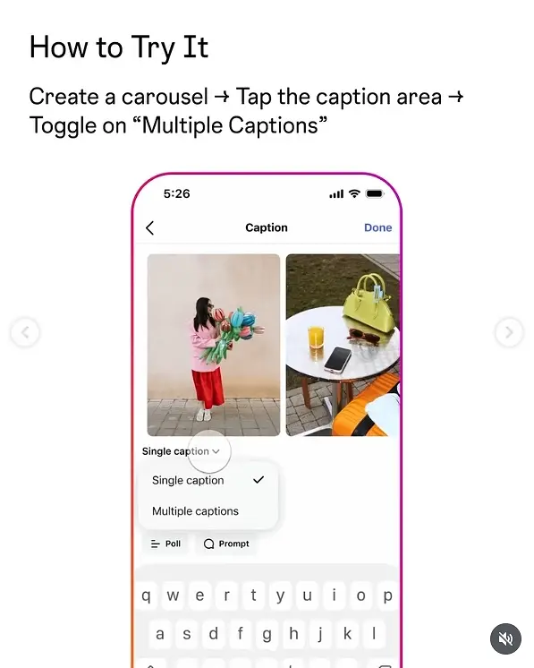 instagram carousel multiple captions update