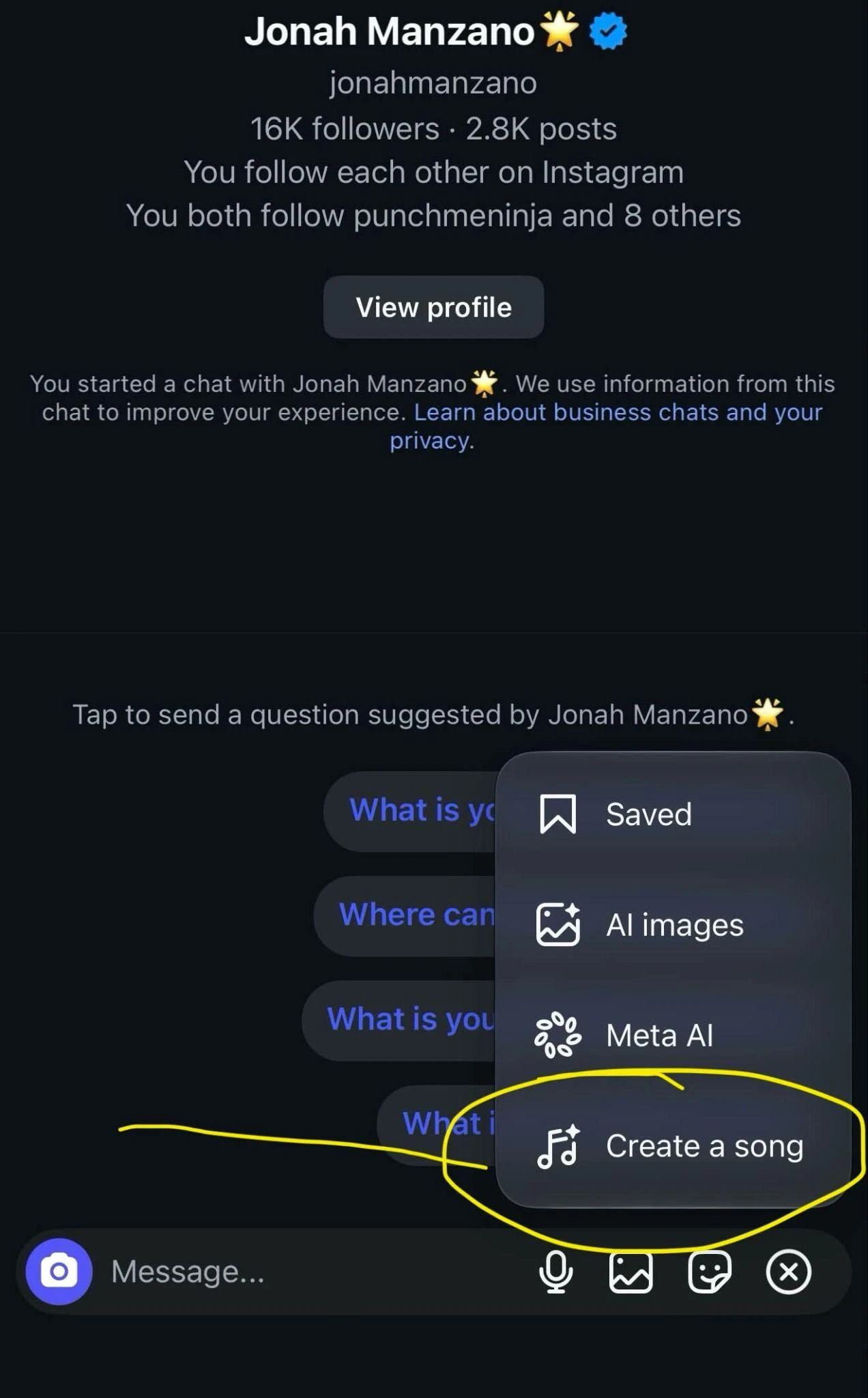 Instagram adds a Meta AI song creator to DMs