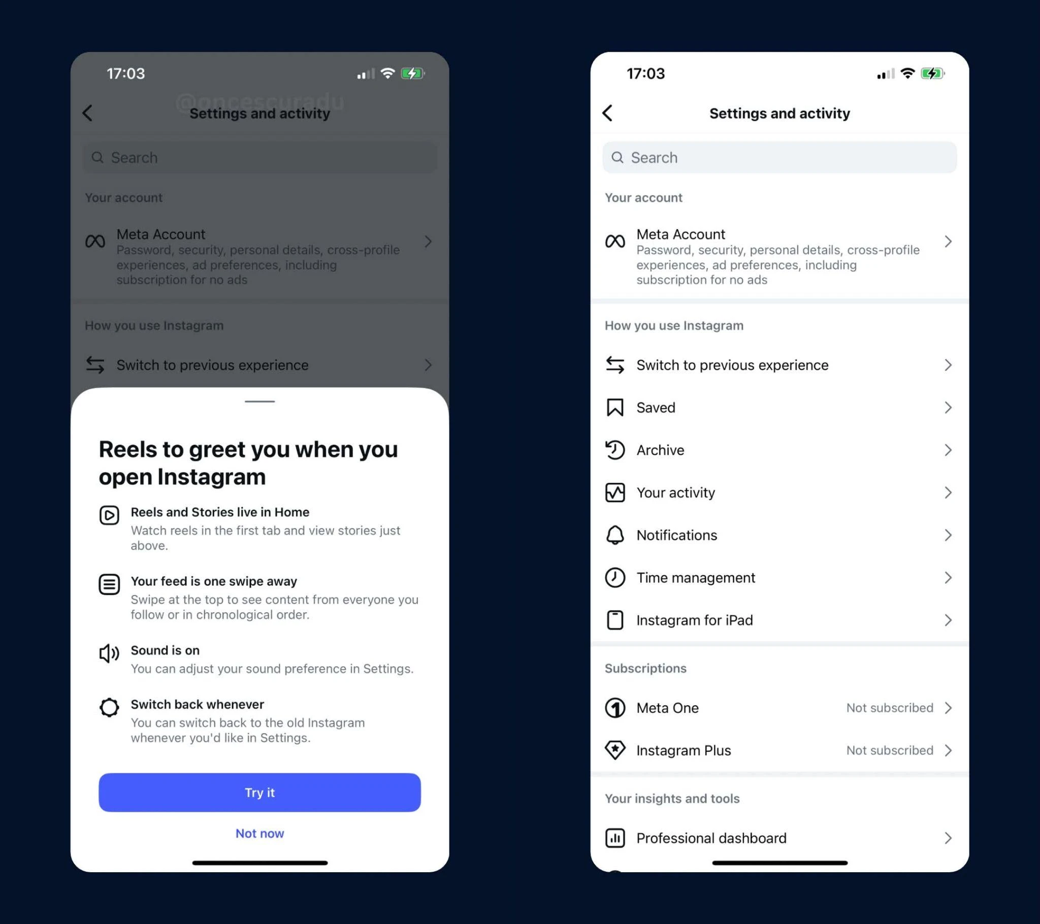 Instagram tests an option to open to Reels