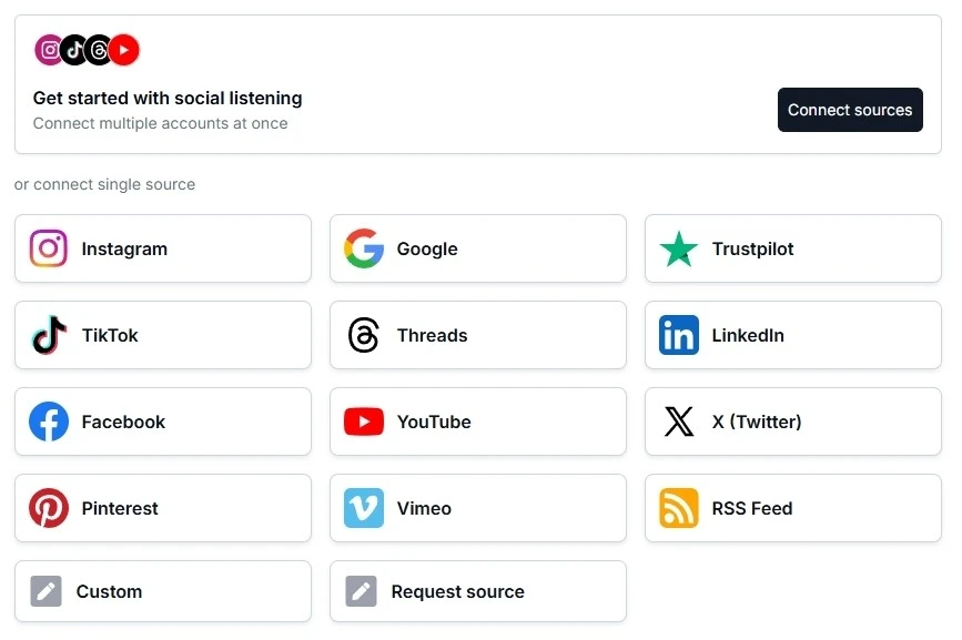 EmbedSocial source selection with Google and Trustpilot among supported platforms
