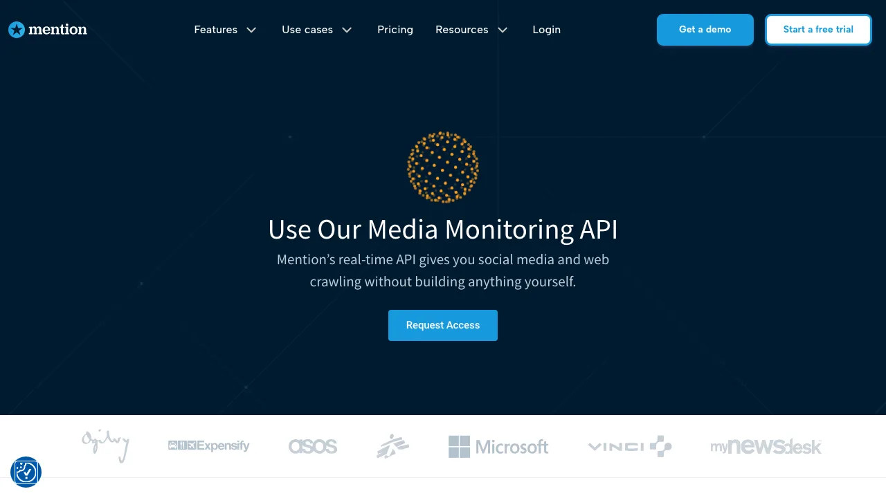 Mention media monitoring API landing page