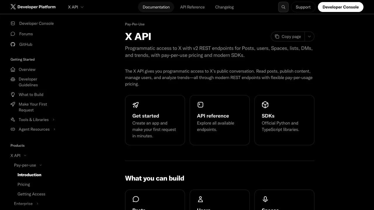 X API introduction page in the X developer docs