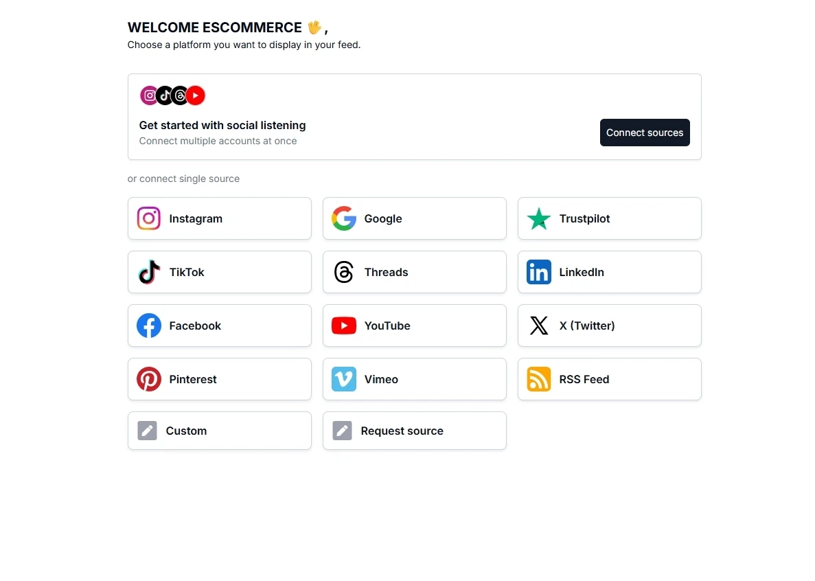 Choosing a social media source in EmbedSocial