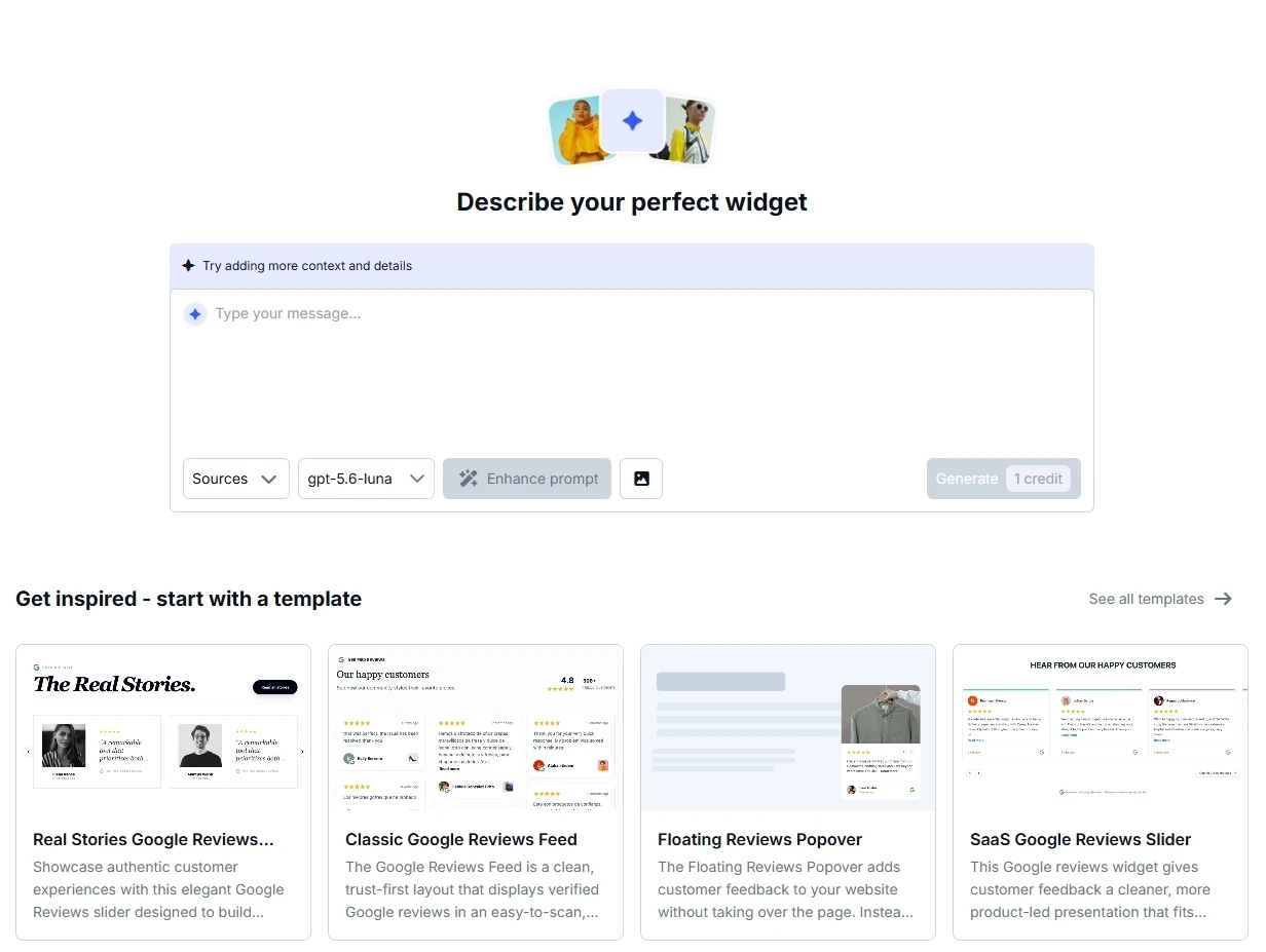 Choosing or generating a social feed widget template in EmbedSocial