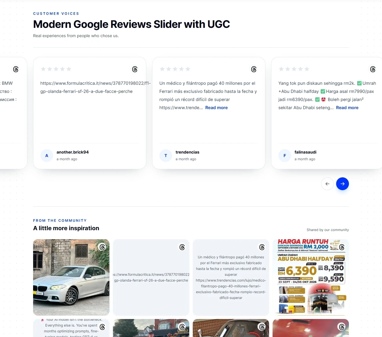Threads posts in an EmbedSocial widget