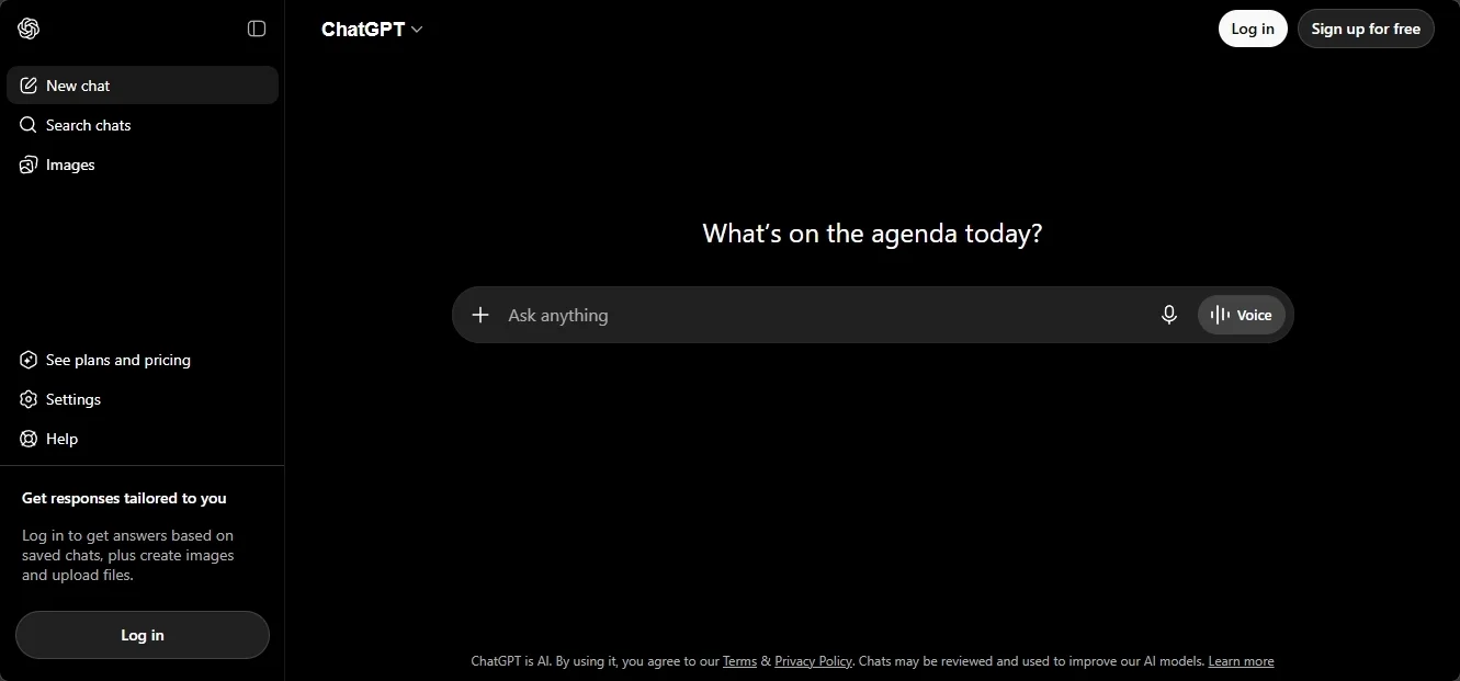 ChatGPT homepage