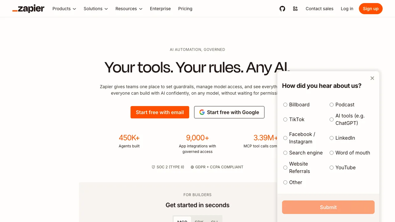 Página de inicio de Zapier