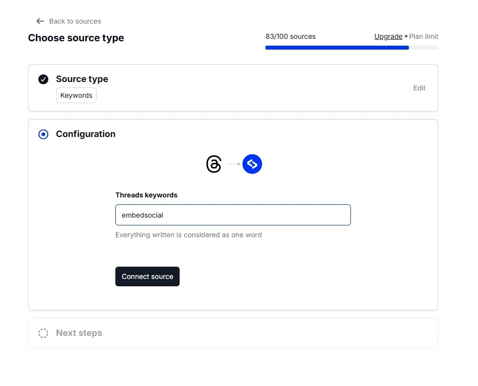 Set up Threads keyword and mention tracking in EmbedSocial