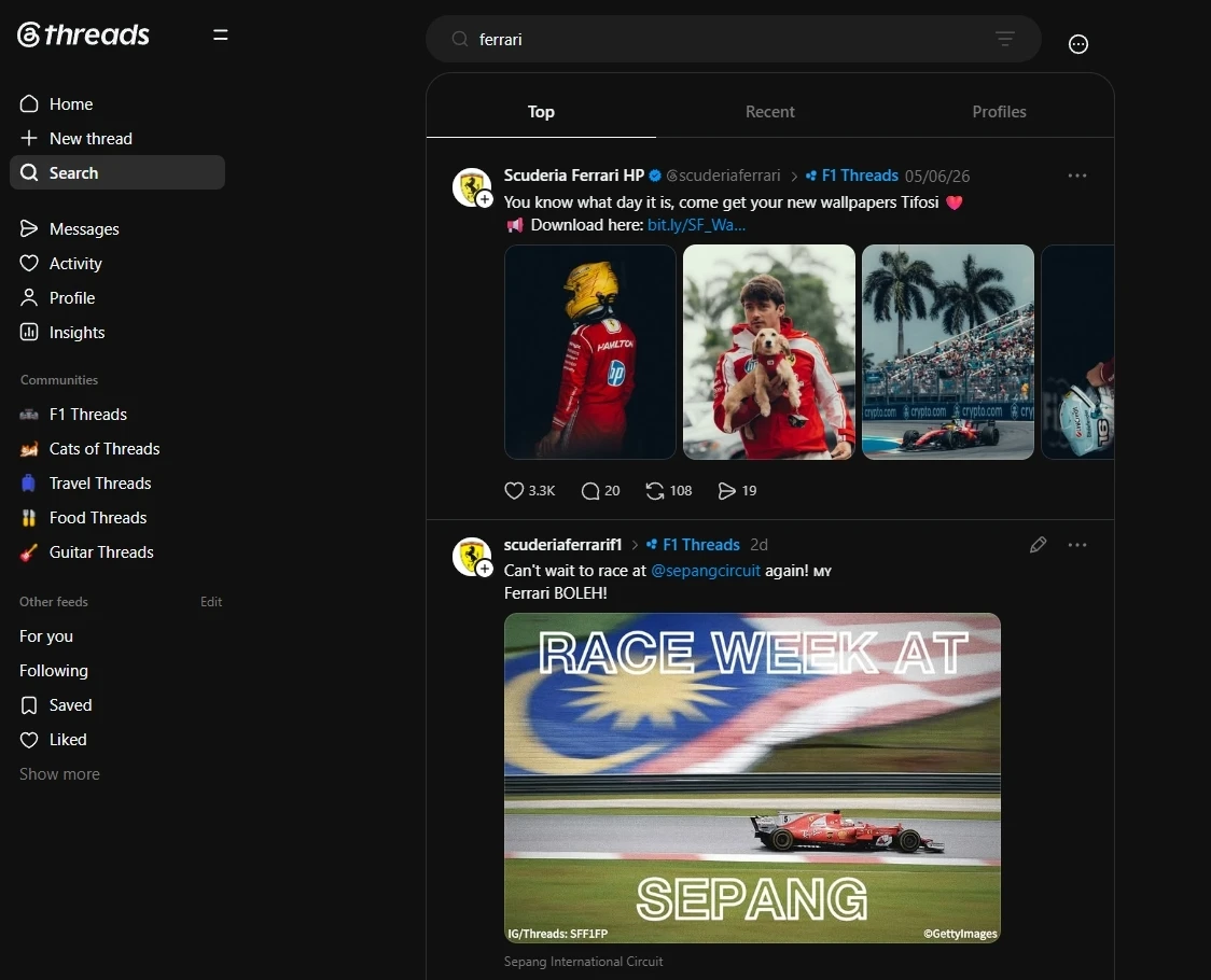 How to search keywords on Threads