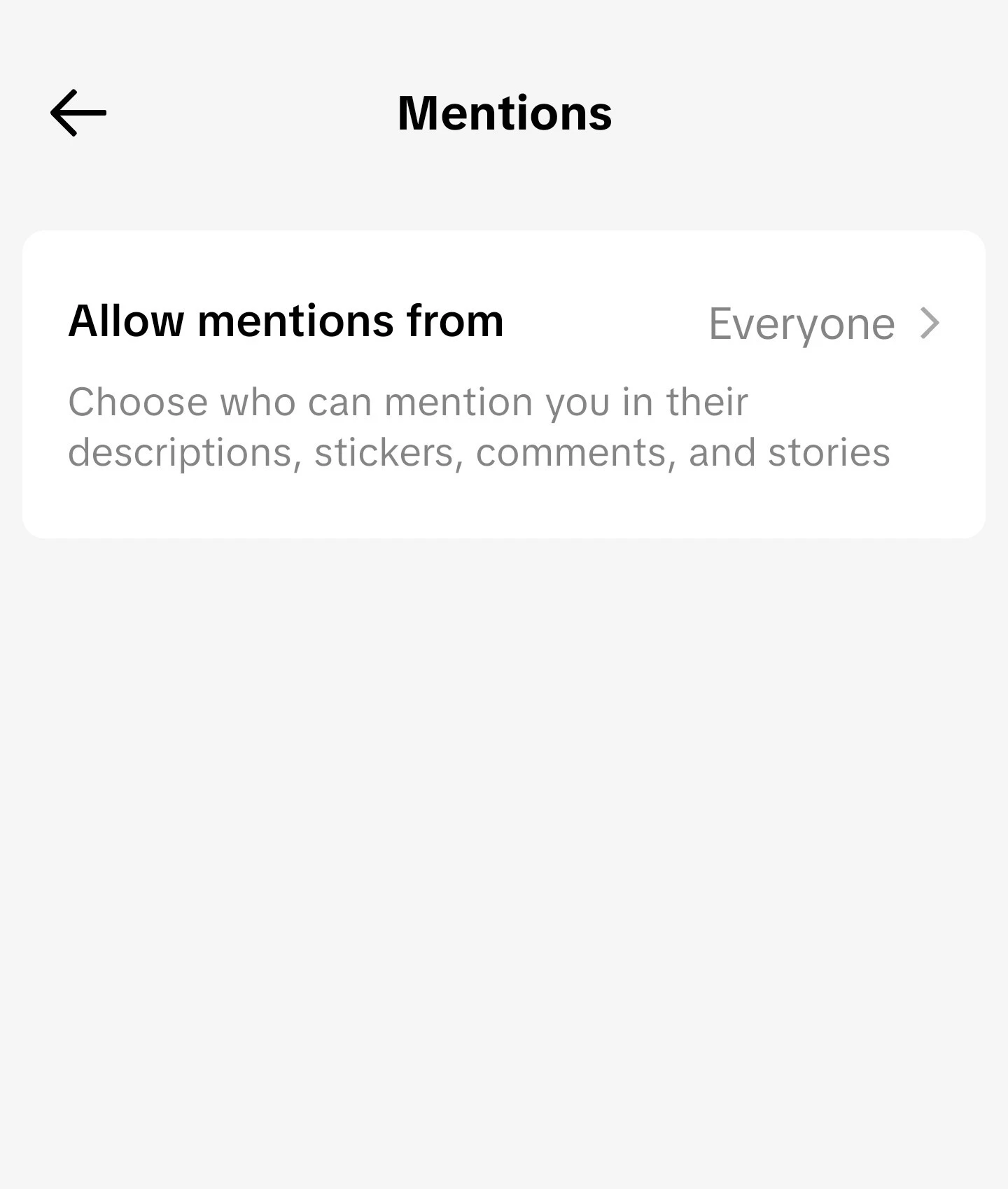 TikTok mentions settings