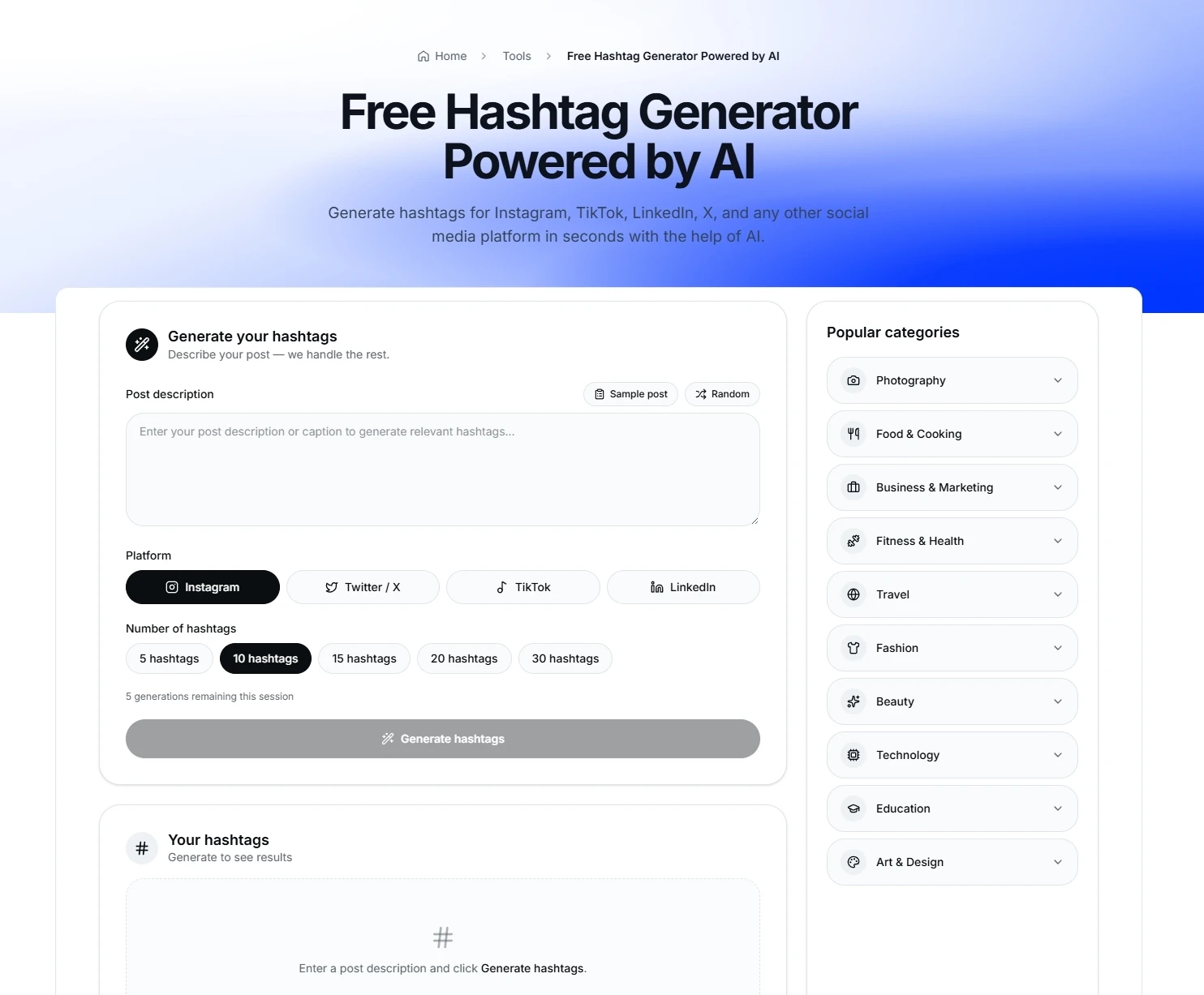 EmbedSocial free TikTok hashtag generator